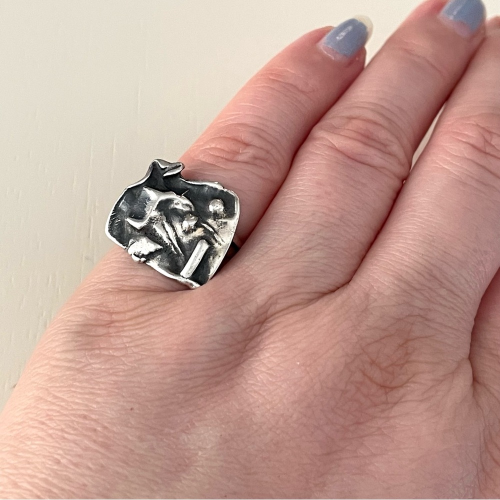 Vintage silver (unmarked sterling?) Brutalist abstract ring sz 6 - Picture 14 of 14